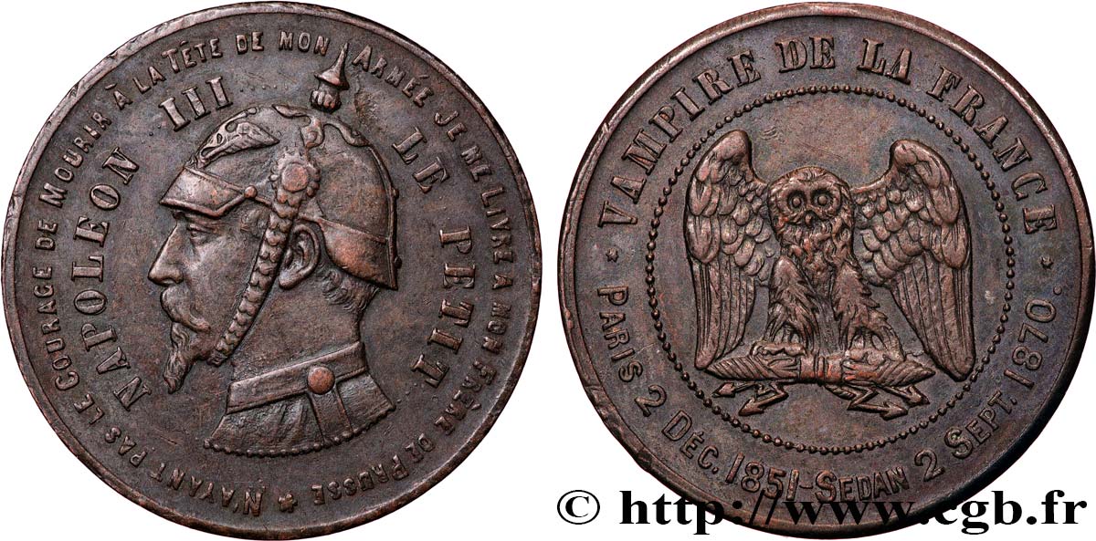 Médaille satirique Cu 32, type C “Chouette monétaire” 1870  Schw.C5b  q.SPL 