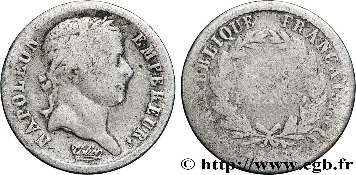 Demi-franc Napoléon Ier tête laurée, République française 1808 Lyon F.177/5 TB 