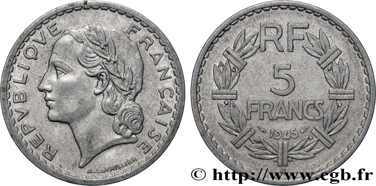 5 francs Lavrillier, aluminium 1945 Beaumont-Le-Roger F.339/4 BC 