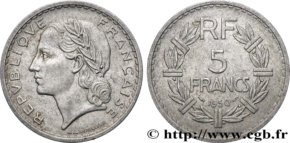 5 francs Lavrillier, aluminium 1950 Beaumont-Le-Roger F.339/21 fSS 