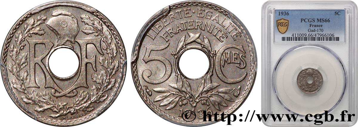 5 centimes Lindauer, petit module 1936  F.122/19 FDC66 PCGS