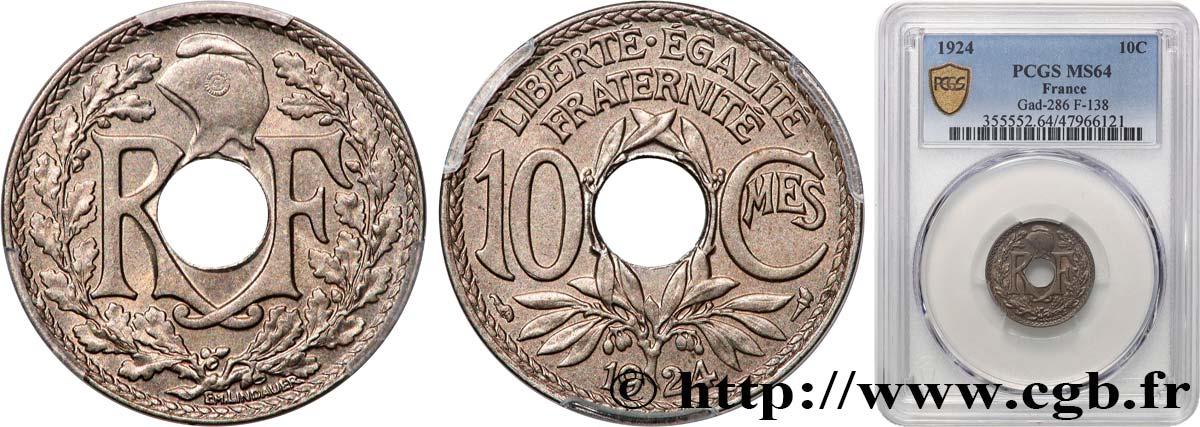 10 centimes Lindauer 1924 Paris F.138/10 MS64 PCGS
