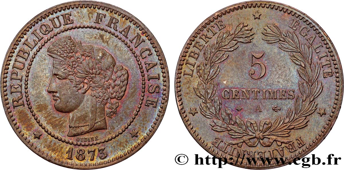 5 centimes Cérès 1873 Paris F.118/7 SUP 