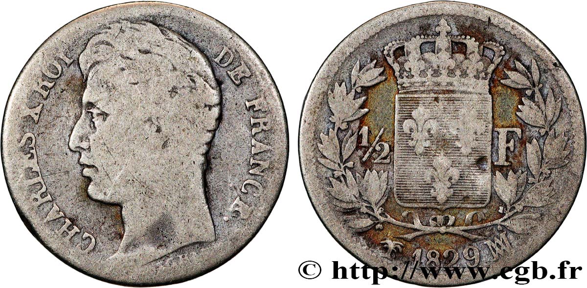 1/2 franc Charles X 1829 Marseille F.180/46 B 