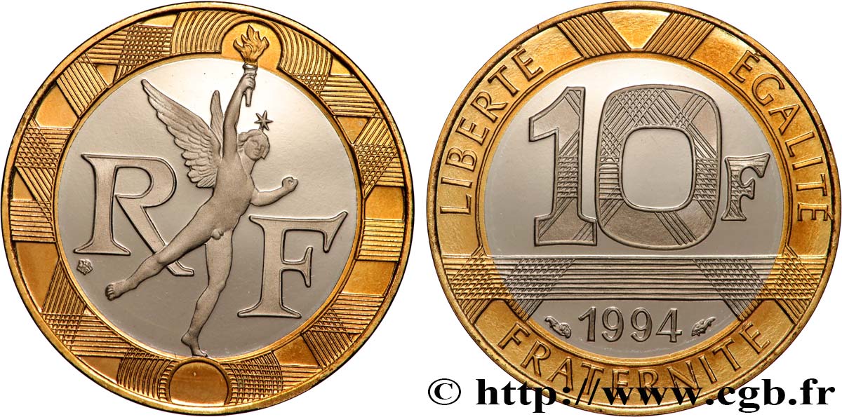 10 francs Génie de la Bastille, Belle Épreuve 1994 Pessac F.375/11 var. MS 