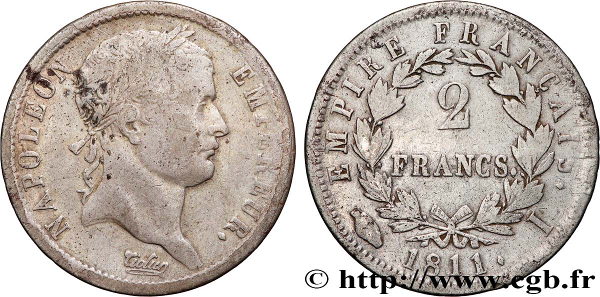 2 francs Napoléon Ier tête laurée, Empire français 1811 Limoges F.255/29 TB 