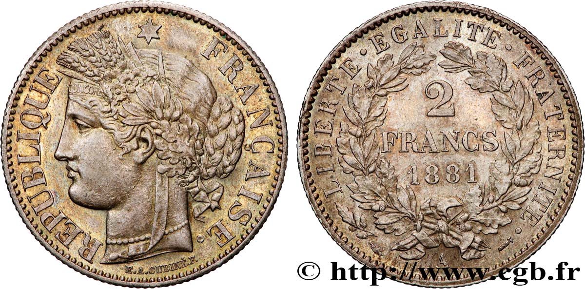 2 francs Cérès, avec légende 1881 Paris F.265/12 EBC60 