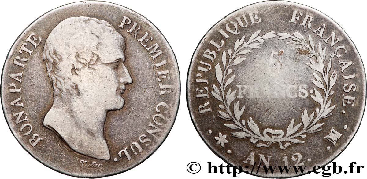 5 francs Bonaparte Premier Consul 1804 Marseille F.301/21 VG 