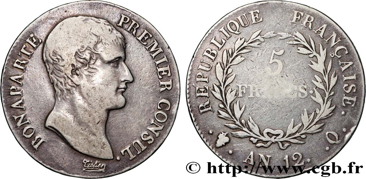 5 francs Bonaparte Premier Consul 1804 Perpignan F.301/23 q.MB 