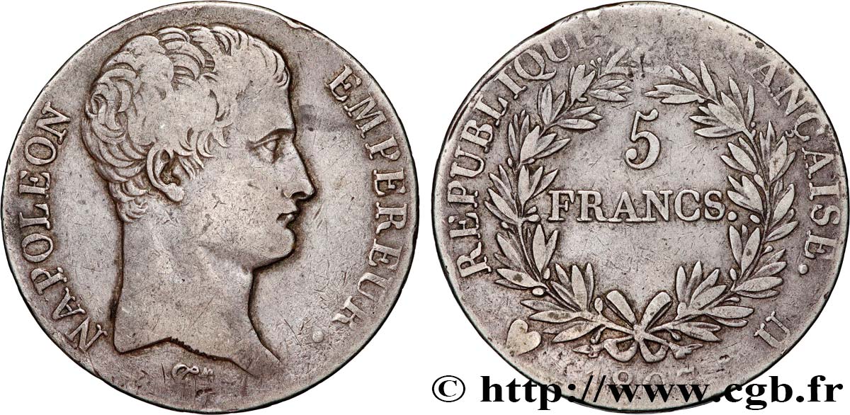 5 francs Napoléon Empereur, Calendrier grégorien 1807 Turin F.304/22 VF20 