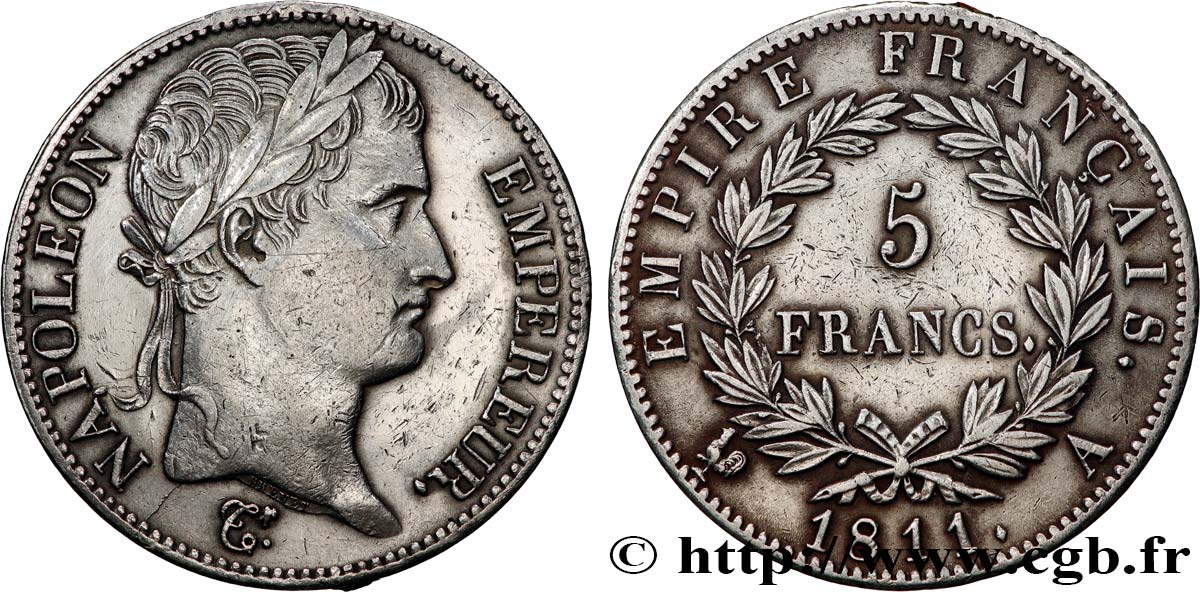 5 francs Napoléon Empereur, Empire français 1811 Paris F.307/27 TTB 