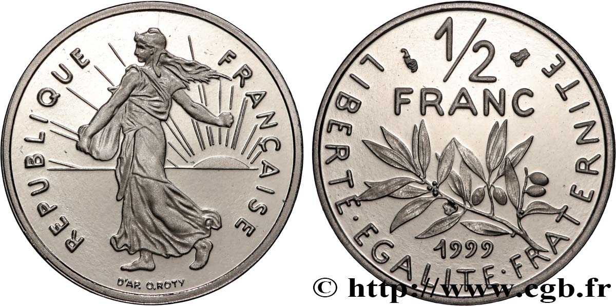 1/2 franc Semeuse, BE (Belle Épreuve) 1999 Pessac F.198/42 var. MS 