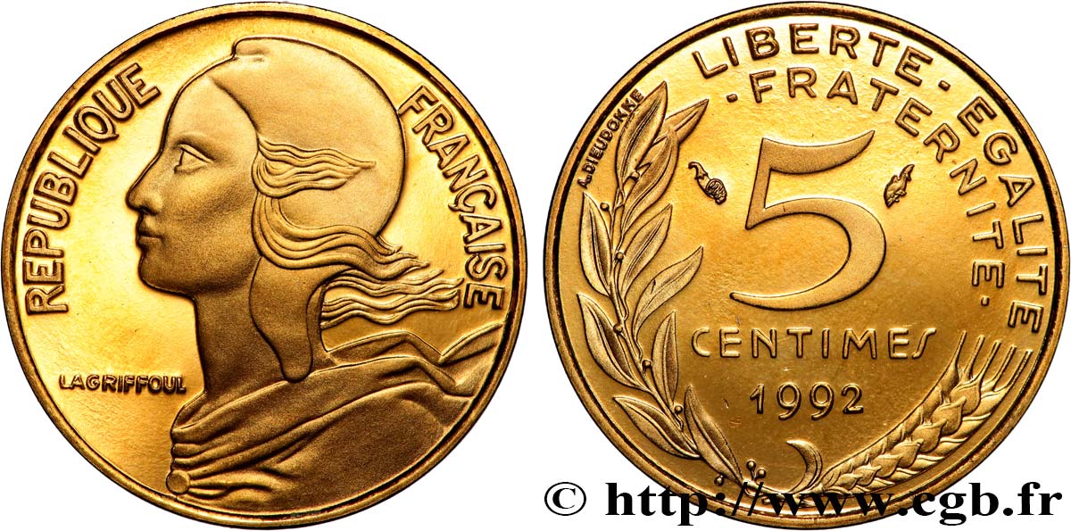 5 centimes Marianne, Belle Épreuve, 4 plis 1992 Pessac F.125/30 var. FDC 