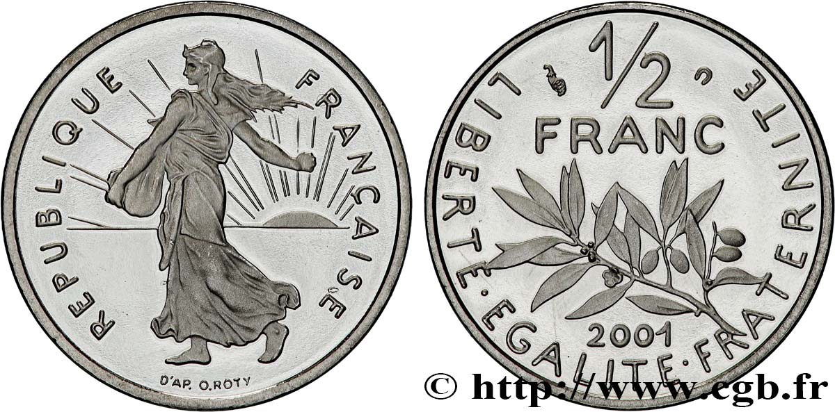 1/2 franc Semeuse, BE (Belle Épreuve) 2001 Pessac F.198/44 var. MS 