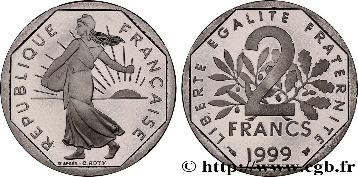 2 francs Semeuse, nickel, BE (Belle Épreuve) 1999 Pessac F.272/27 var. FDC 