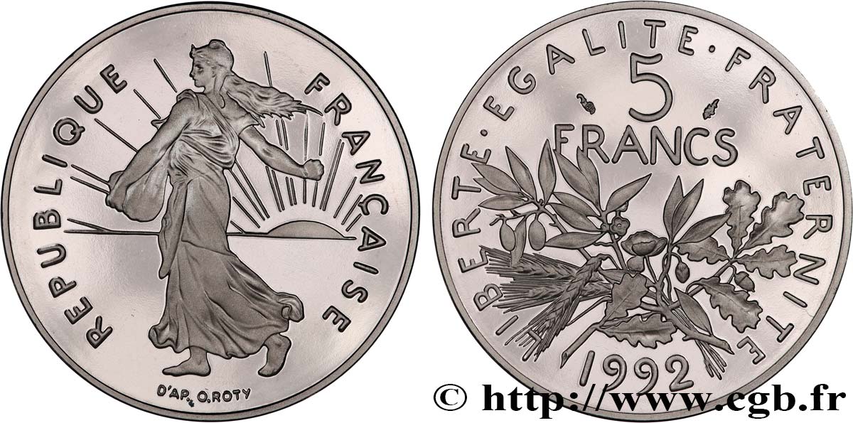 5 francs Semeuse, nickel, Belle Épreuve 1992 Pessac F.341/25 var. MS 