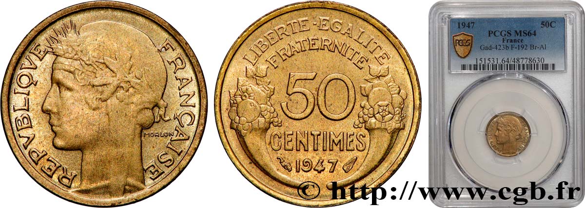 50 centimes Morlon 1947  F.192/19 fST64 PCGS