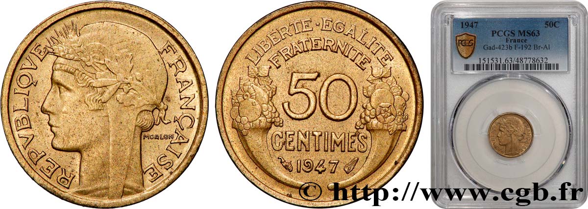 50 centimes Morlon 1947  F.192/19 MS63 PCGS
