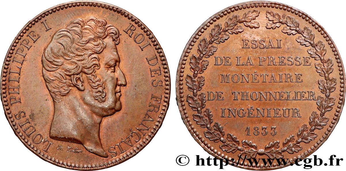 Essai au module 5 francs de Thonnelier 1833  VG.2837  MS63 