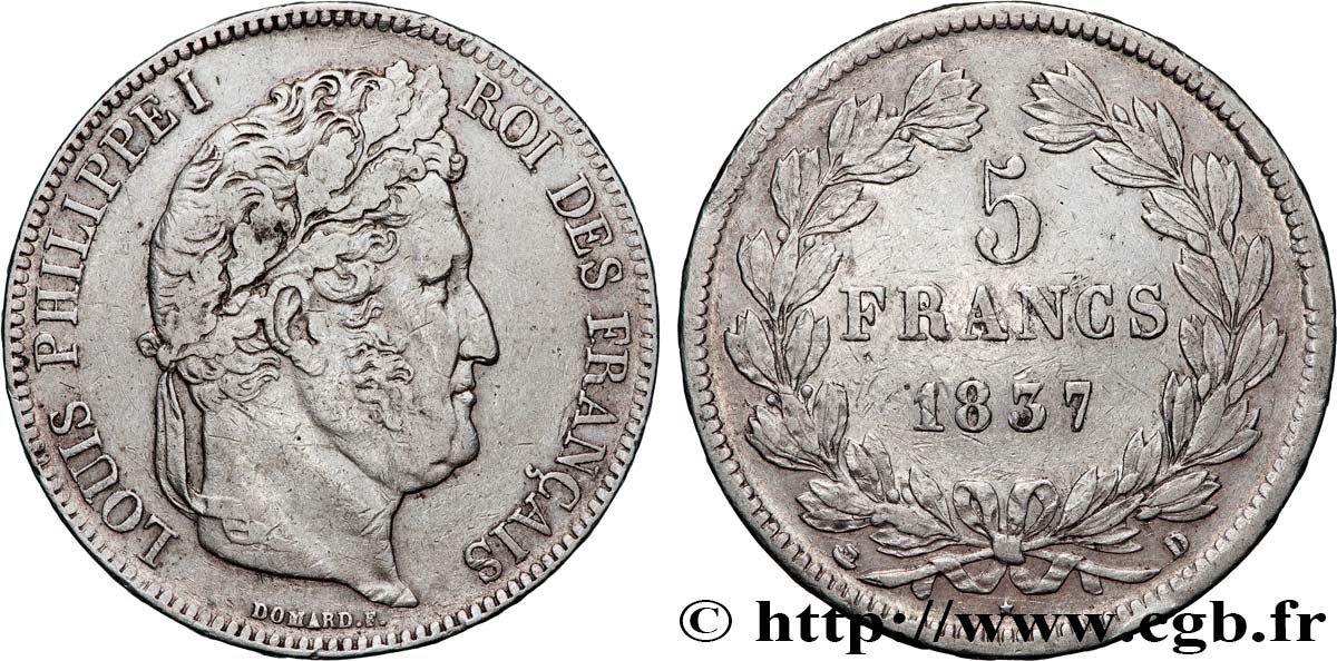 5 francs IIe type Domard 1837 Lyon F.324/64 BB 