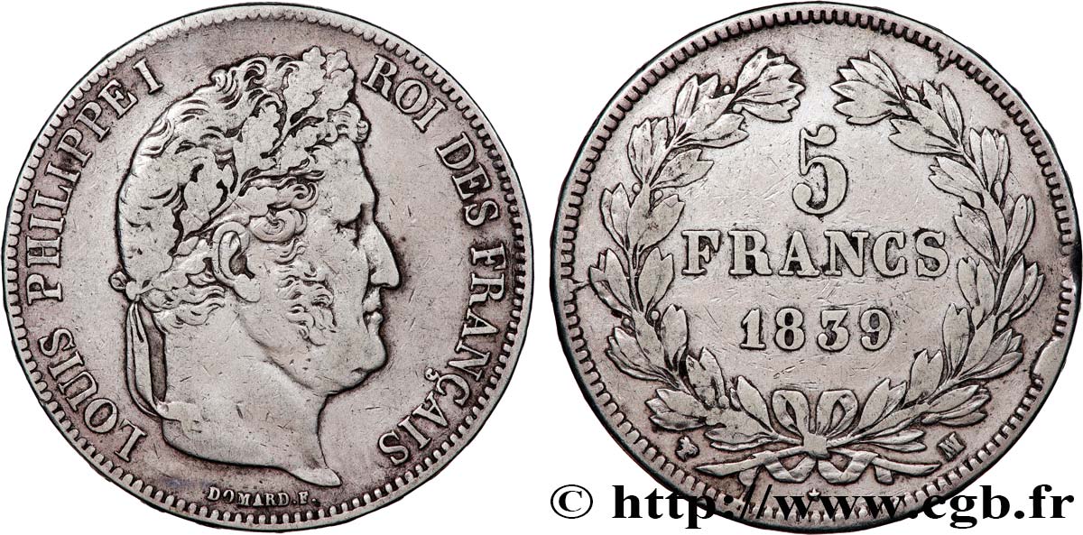 5 francs IIe type Domard 1839 Marseille F.324/81 VF 