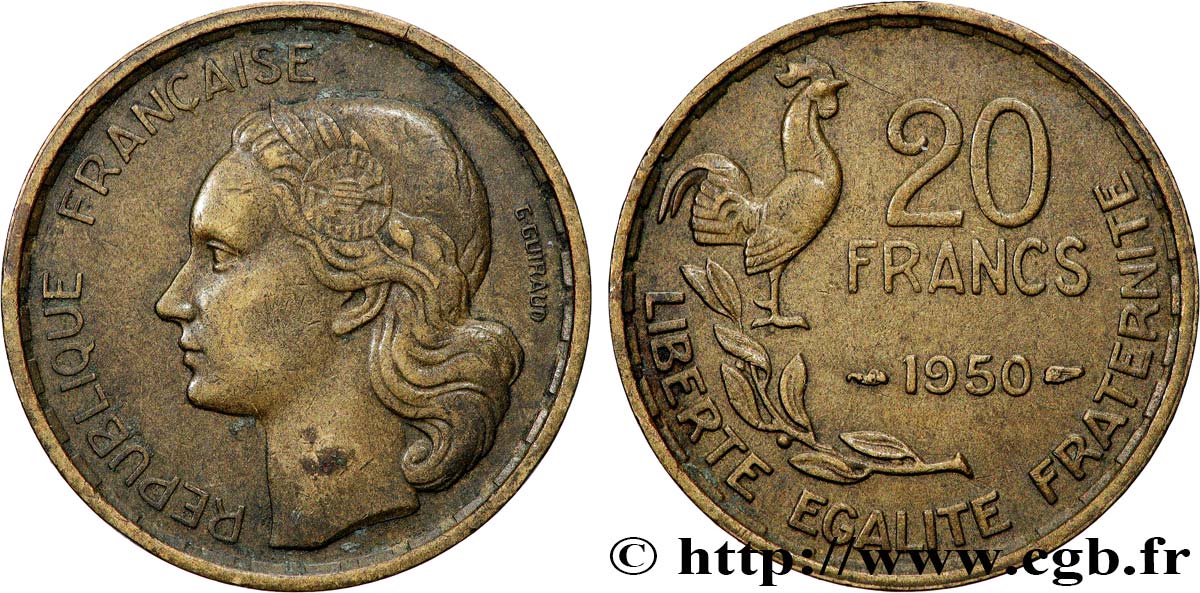 20 francs G. Guiraud, 3 faucilles 1950  F.402/2 TTB 