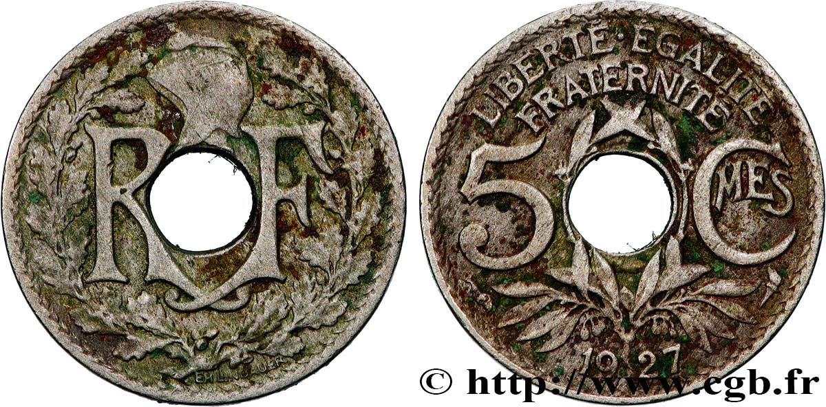 5 centimes Lindauer, petit module 1927 Paris F.122/12 BC 