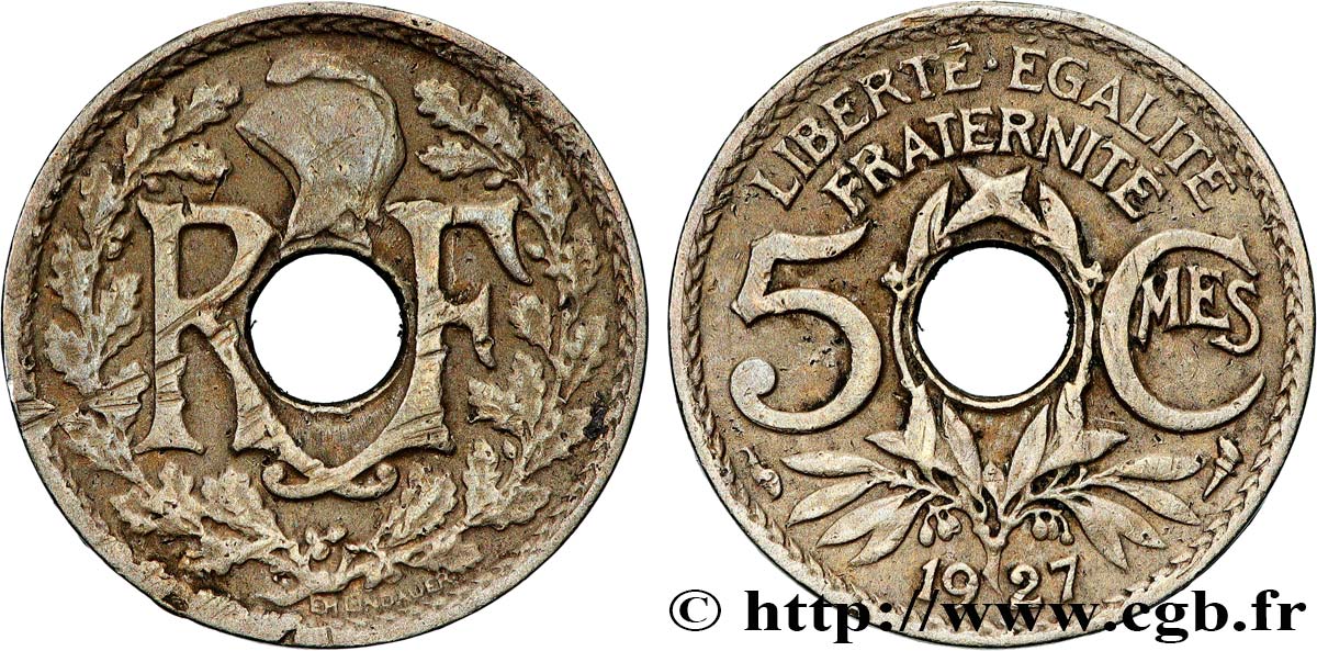 5 centimes Lindauer, petit module 1927 Paris F.122/12 S 