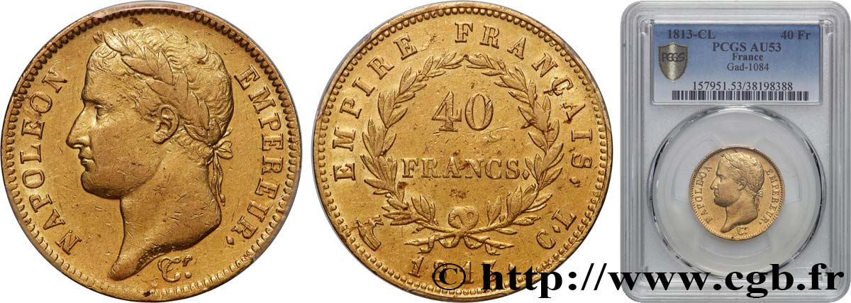40 francs or Napoléon tête laurée, Empire français 1813 Gênes F.541/12 BB53 PCGS