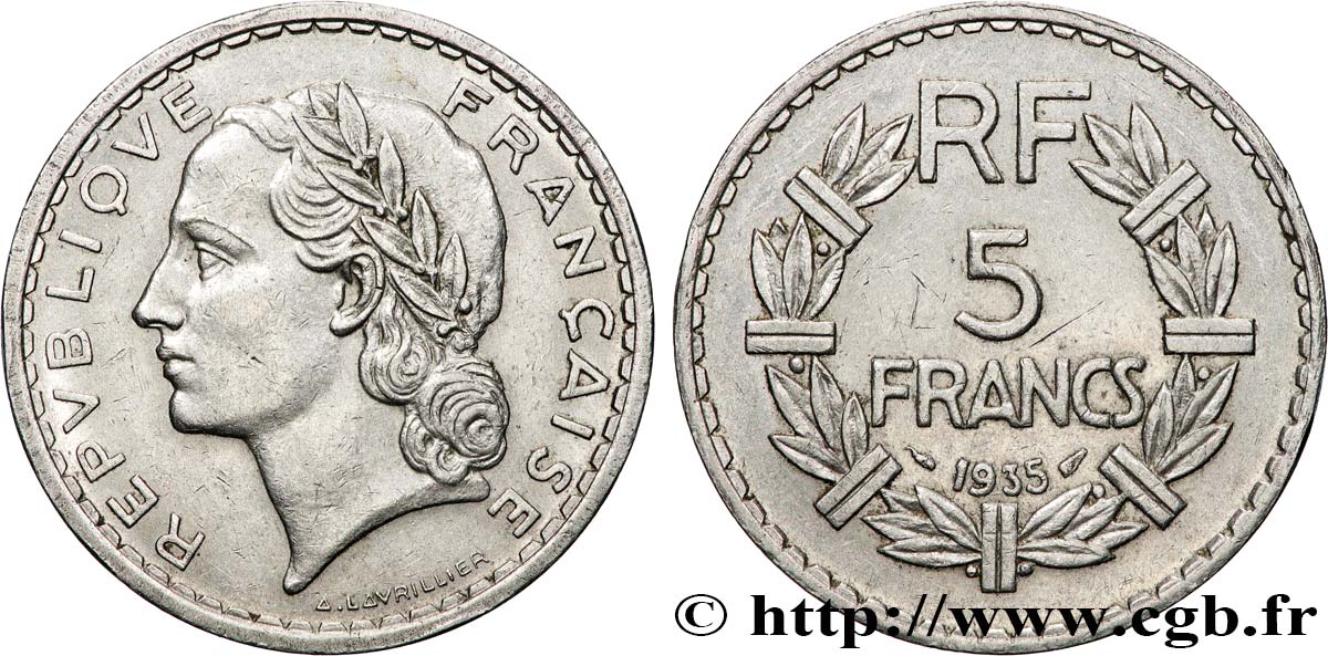 5 francs Lavrillier, nickel 1935  F.336/4 VF 