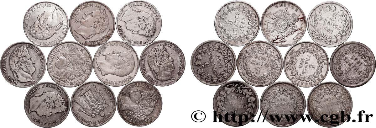 Lot de dix écus de 5 francs n.d.  F.-/ MB 