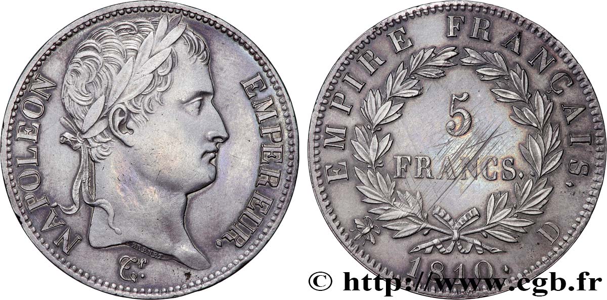 5 francs Napoléon Empereur, Empire français 1810 Lyon F.307/17 EBC 