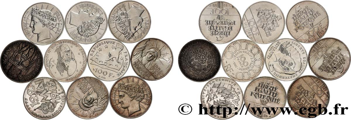 Lot de 10 pièces de 100 francs commémoratives - - F.-/ BB 