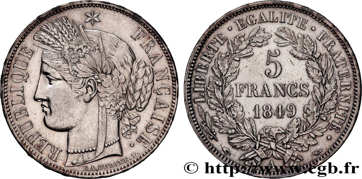 5 francs Cérès, IIe République 1849 Paris F.327/1 AU 