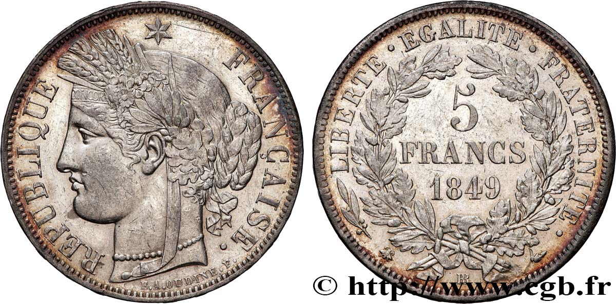 5 francs Cérès, IIe République 1849 Strasbourg F.327/3 TTB 