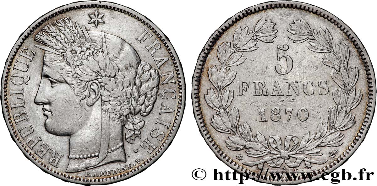 5 francs Cérès, sans légende 1870 Paris F.332/1 MBC 