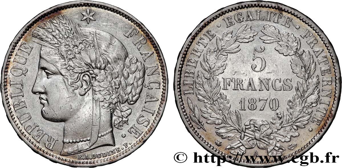 5 francs Cérès, avec légende 1870 Paris F.333/1 MBC 
