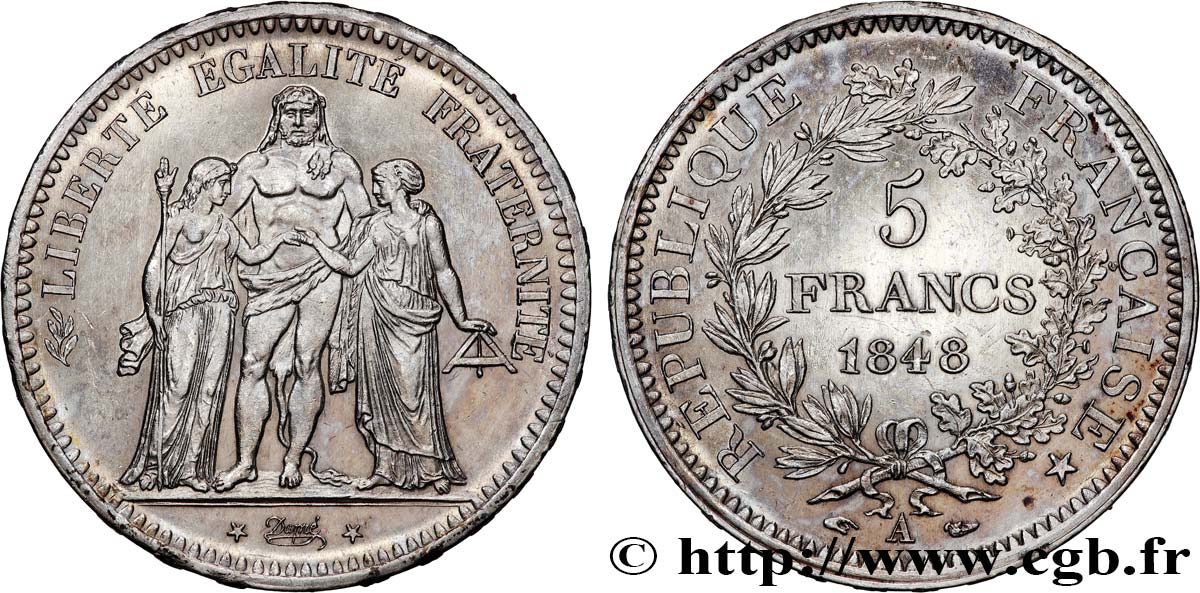 5 francs Hercule, IIe République 1848 Paris F.326/1 SPL 