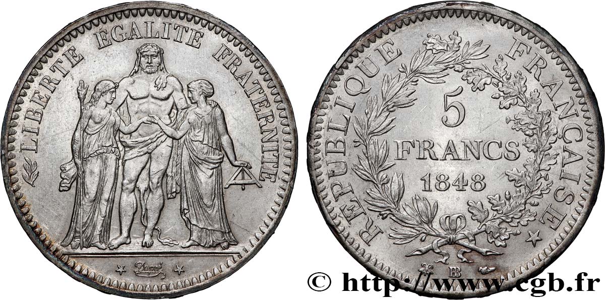 5 francs Hercule, IIe République 1848 Strasbourg F.326/2 SPL 