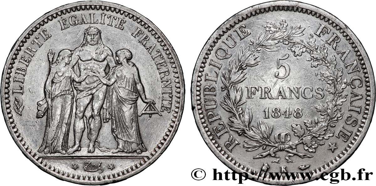 5 francs Hercule, IIe République 1848 Bordeaux F.326/4 BB 