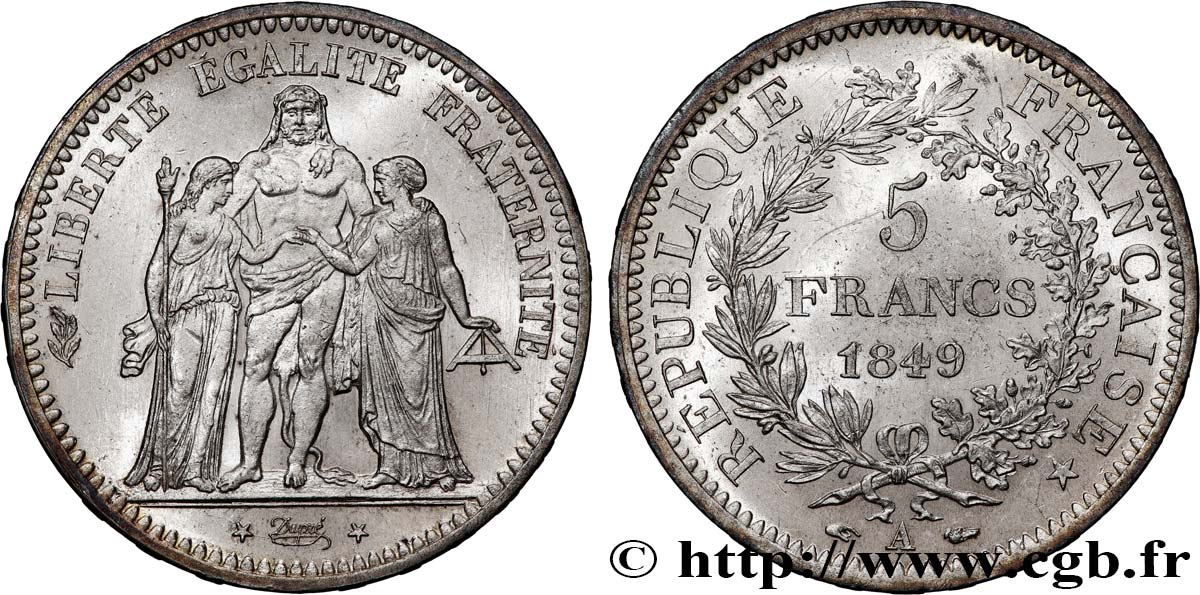 5 francs Hercule, IIe République 1849 Paris F.326/5 VZ+ 