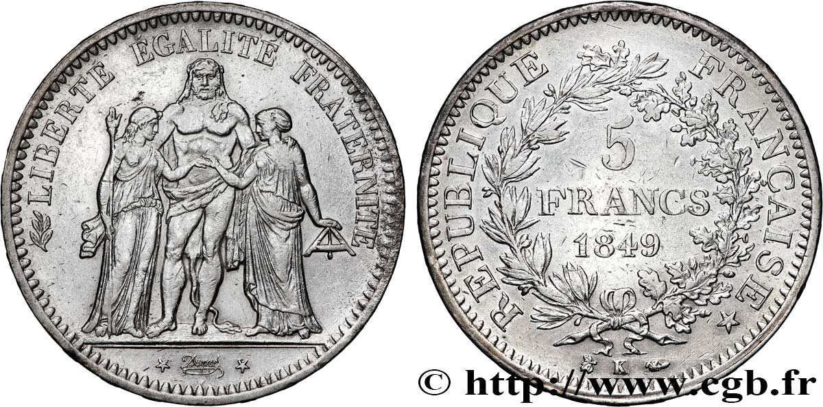 5 francs Hercule, IIe République 1849 Bordeaux F.326/7 SS 