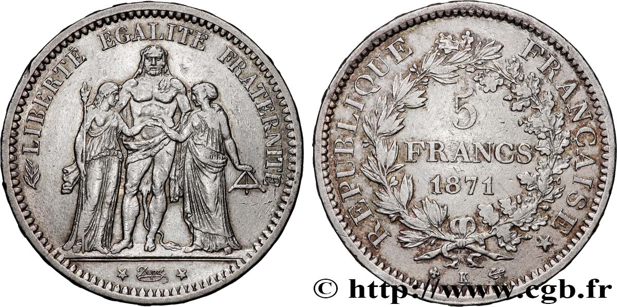 5 francs Hercule 1871 Bordeaux F.334/5 MBC 