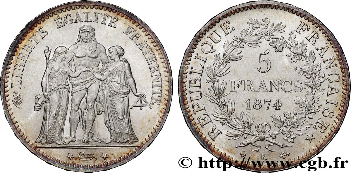 5 francs Hercule 1874 Bordeaux F.334/13 MS 