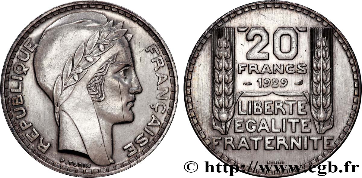 Essai-piéfort de 20 francs Turin 1929 Paris GEM.199 EP SUP+ 