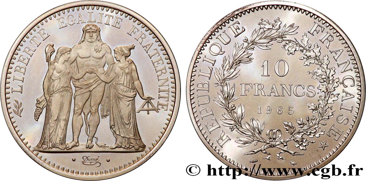 Piéfort Argent de 10 francs Hercule 1965  GEM.183 P1 MS 
