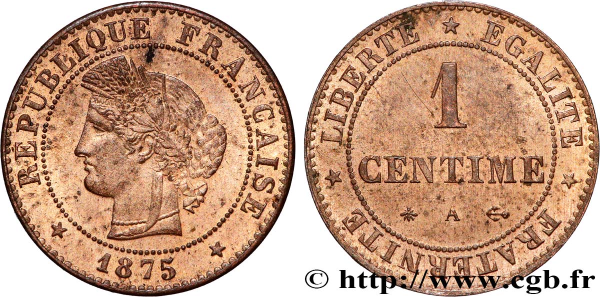 1 centime Cérès 1875 Paris F.104/4 SUP 