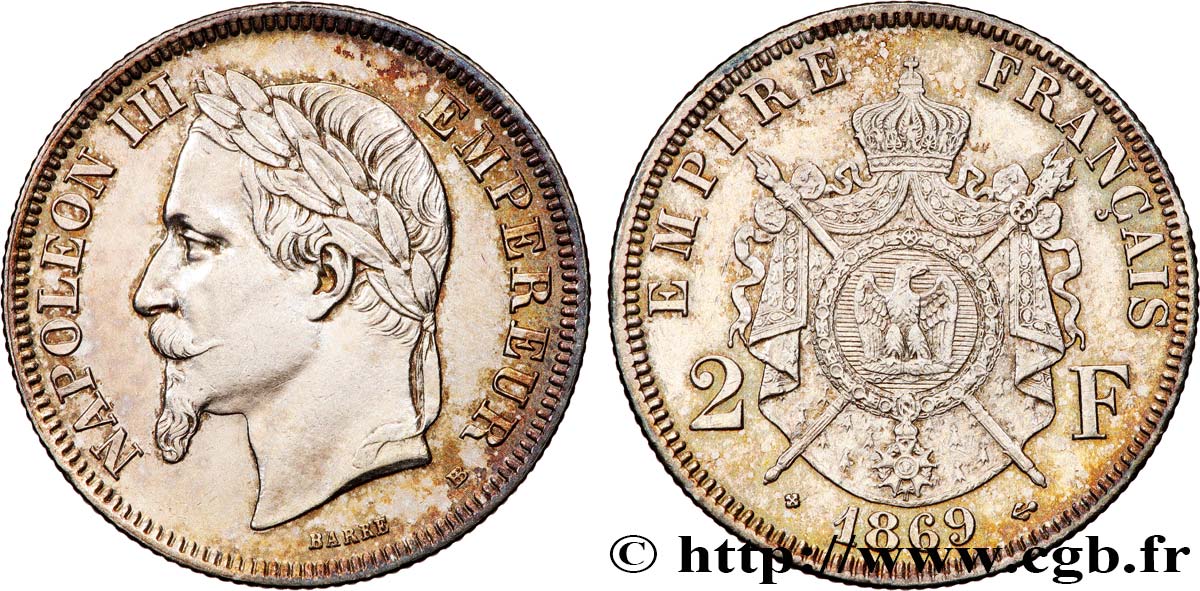 2 francs Napoléon III, tête laurée 1869 Strasbourg F.263/11 AU 