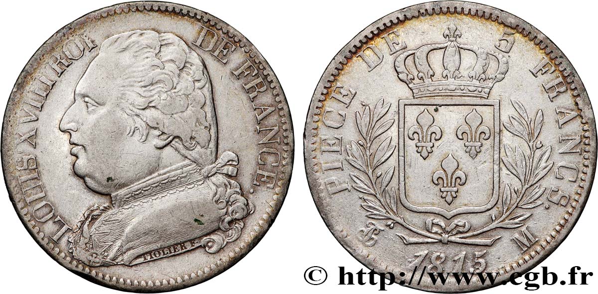 5 francs Louis XVIII, buste habillé 1815 Toulouse F.308/25 TTB 