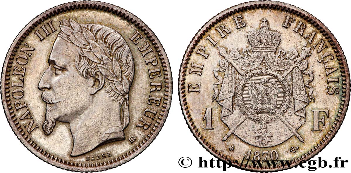 1 franc Napoléon III, tête laurée 1870 Strasbourg F.215/16 MBC+ 